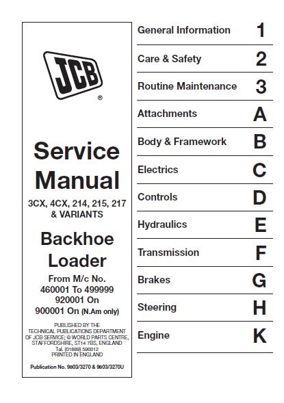 JCB 3CX 4CX BACKHOE LOADER Service Repair Manual SN(920001 to 9300000)