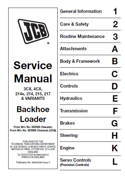 JCB 3CX 4CX BACKHOE LOADER Service Repair Manual SN（930001 to 9600000）