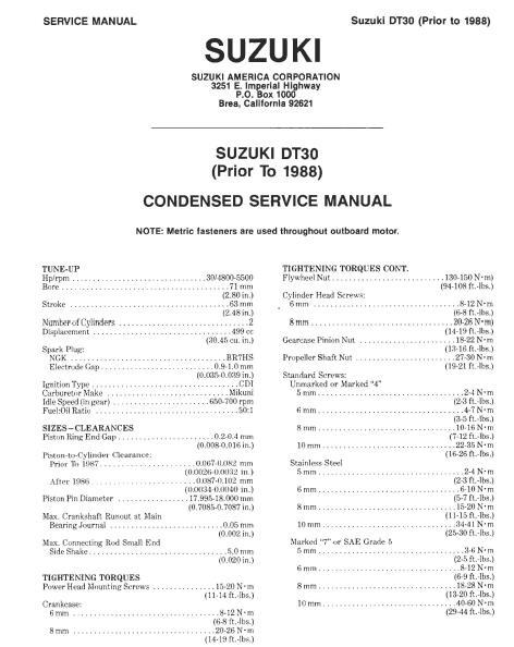 Suzuki DT30 Prior to 1988 Service Repair Manual