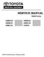 Toyota 6HBC40 Pallet Truck Service Repair Manual SN:24000 and up