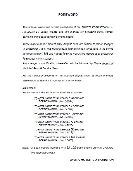 Toyota 02-5fd20 Forklift Service Repair Manual