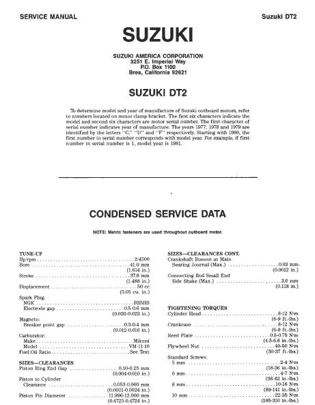 Suzuki DT2 outboard motors Service Repair Manual